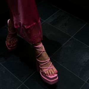 Public Desire pink tie leg heels